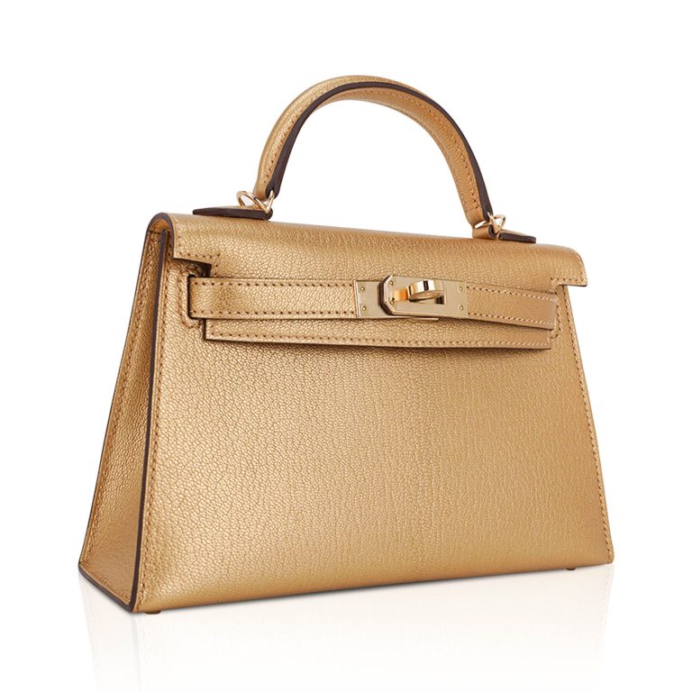 Hermes Inspired Genuine leather Metallic Dore bag