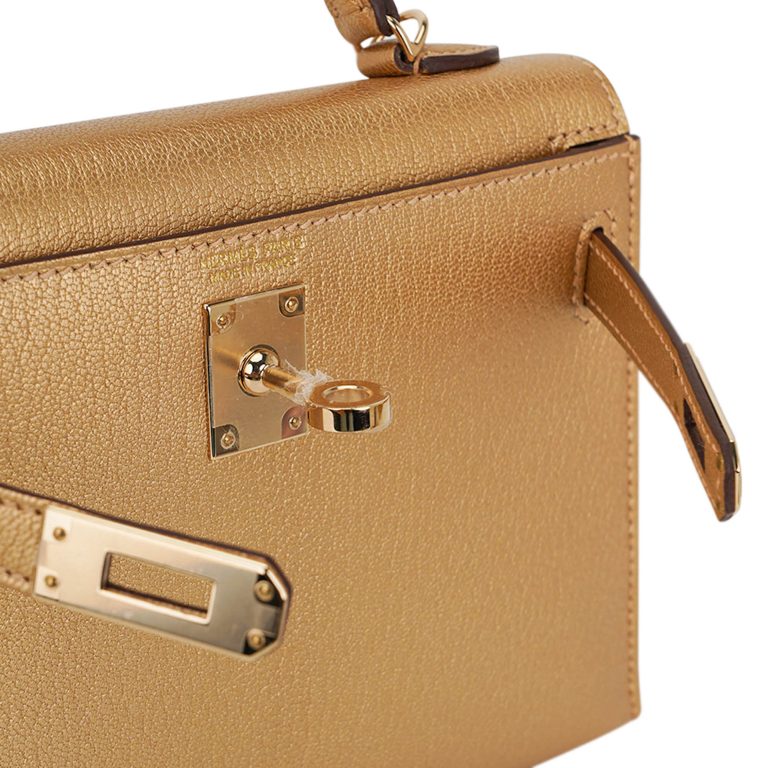 Hermes Inspired Genuine leather Metallic Dore bag