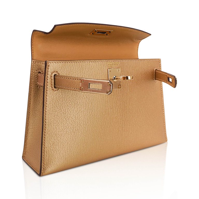 Hermes Inspired Genuine leather Metallic Dore bag
