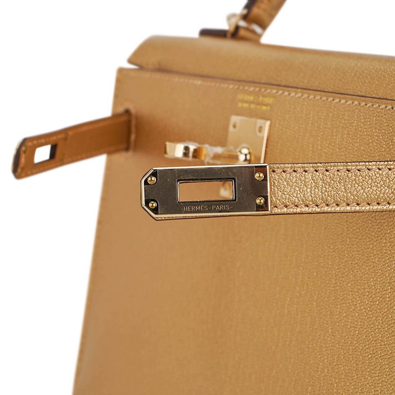 Hermes Inspired Genuine leather Metallic Dore bag