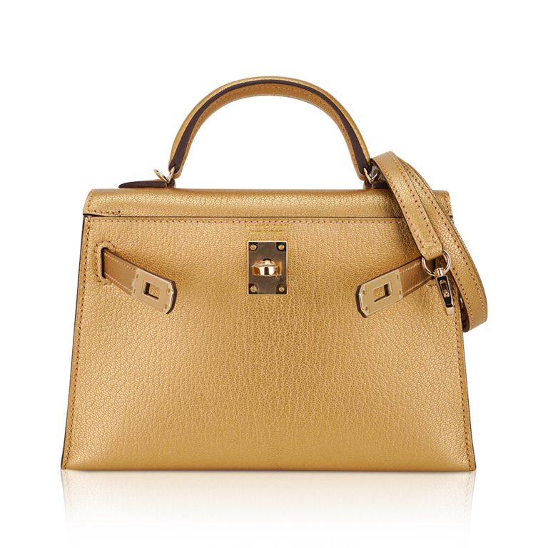 Hermes Inspired Genuine leather Metallic Dore bag