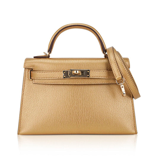 Hermes Inspired Genuine leather Metallic Dore bag